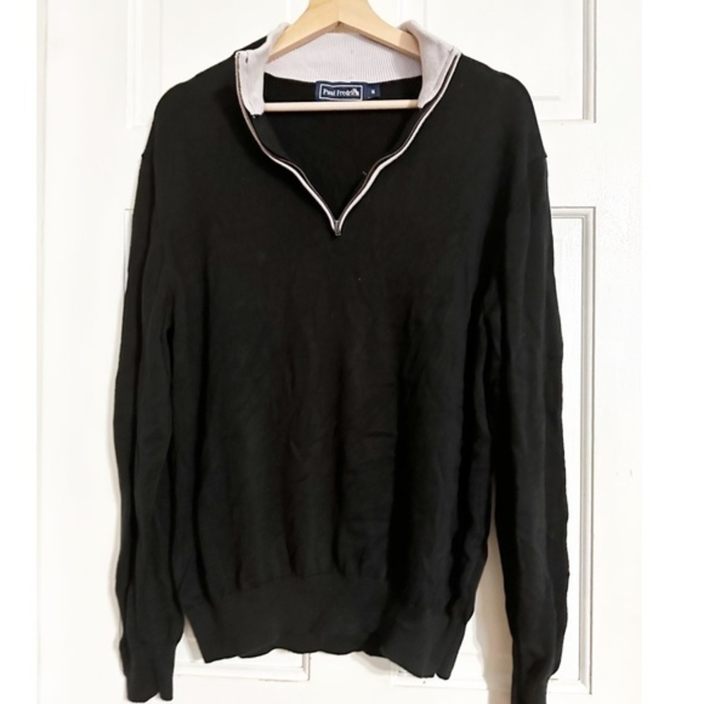 Paul Fredrick Black 3/4 Pull Up Zip Sweater Sz M